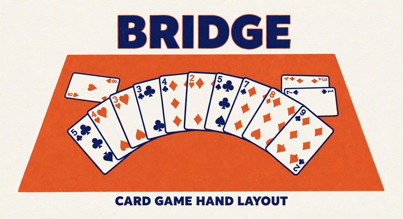 Bridge card game hand layout displayed on card table felt surface