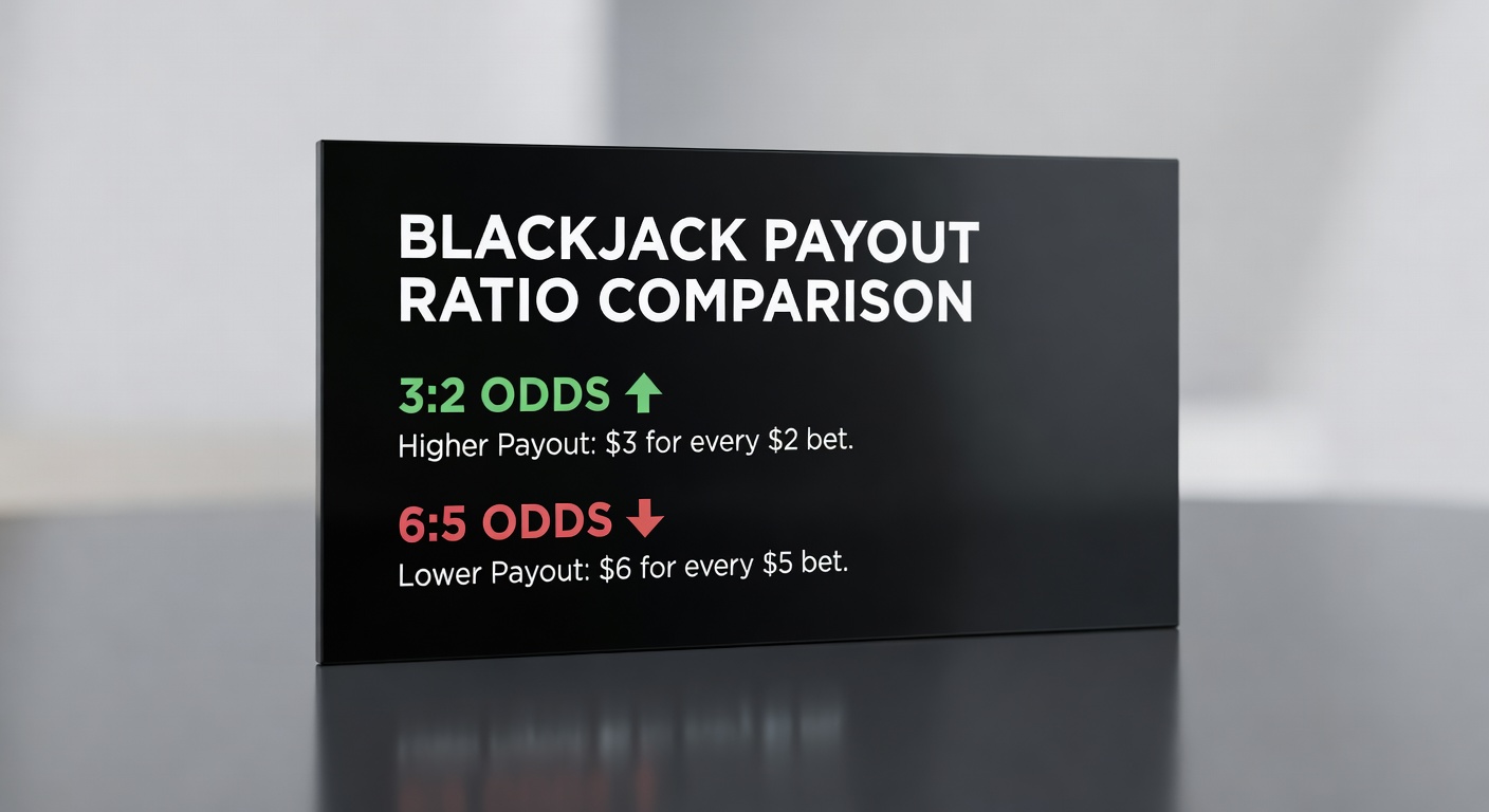 Blackjack payout ratio comparison chart with 3:2 and 6:5 odds annotations