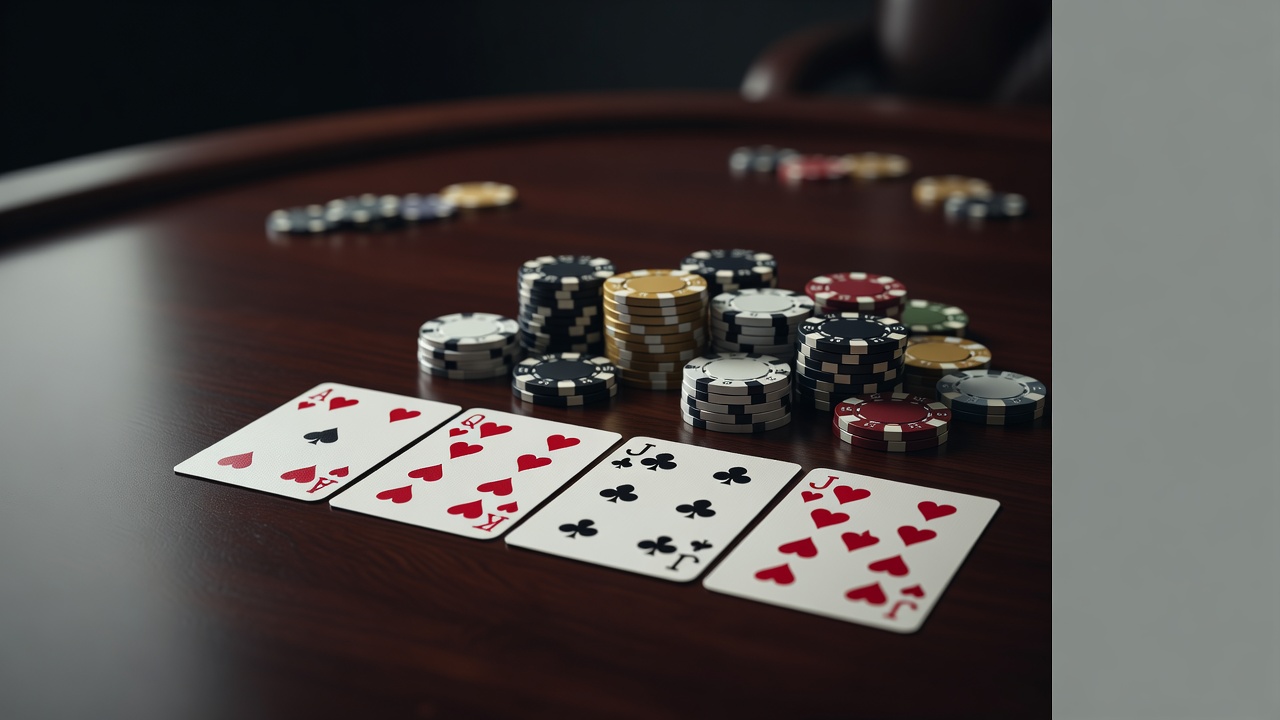 omaha poker hand arrangement with four cards showing larger hand values and bigger pot distribution