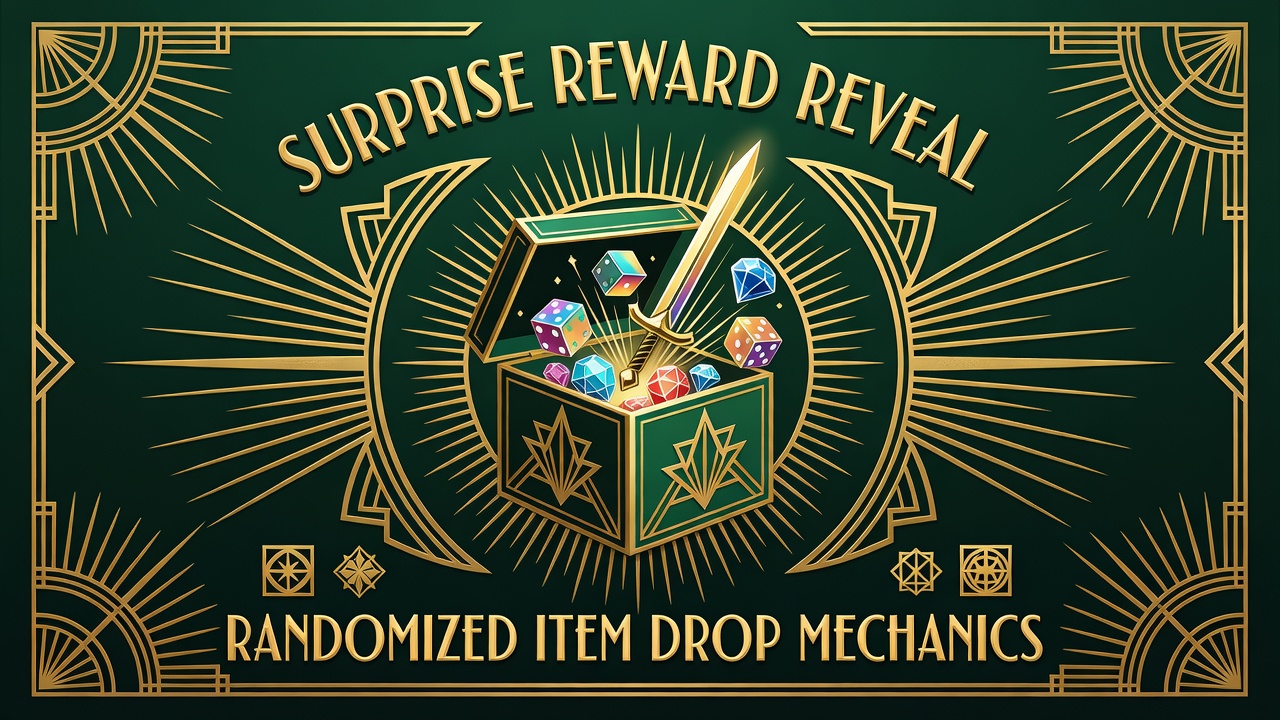 video game loot box animation with surprise reward reveal and randomized item drop mechanics display