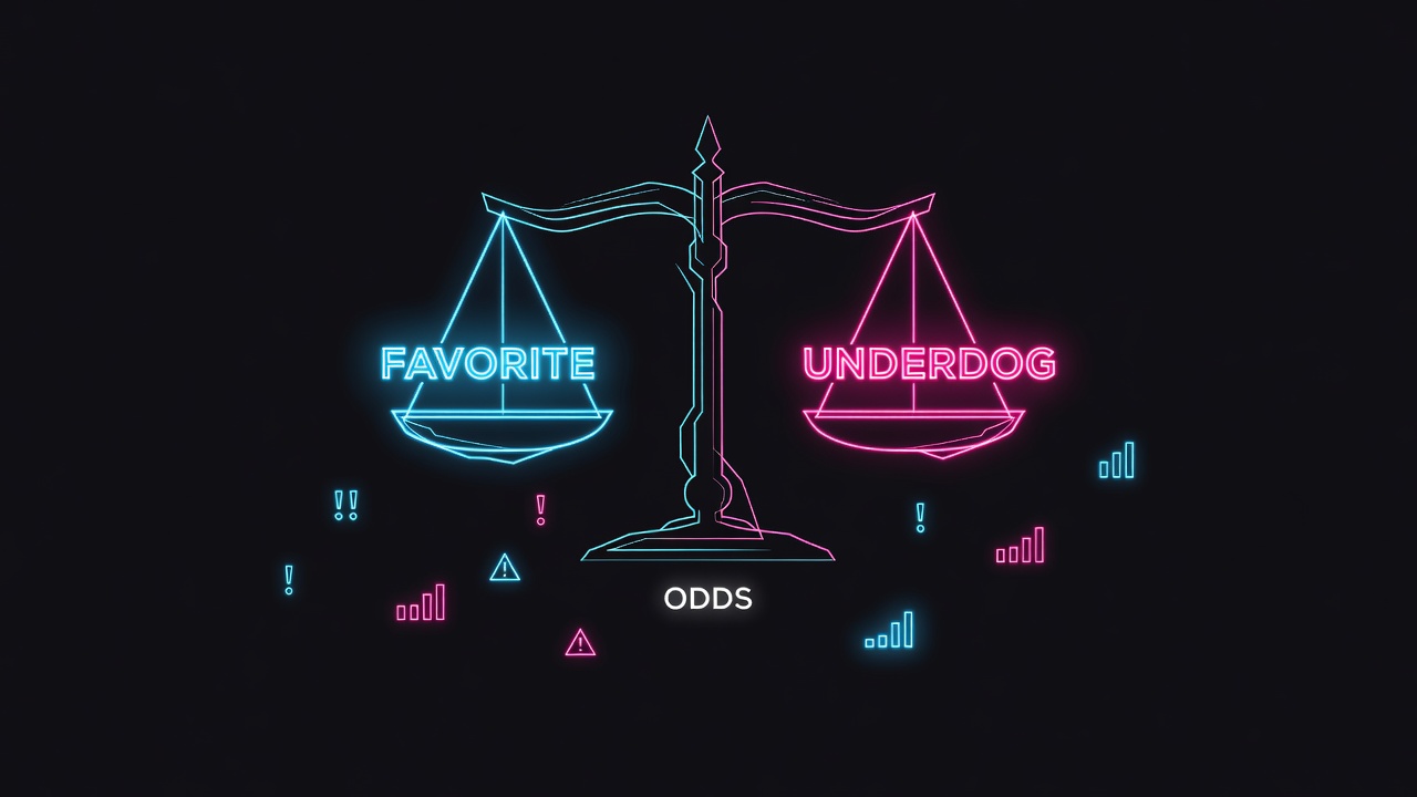 favorite versus underdog odds displayed on opposing sides of scale with risk indicators glowing