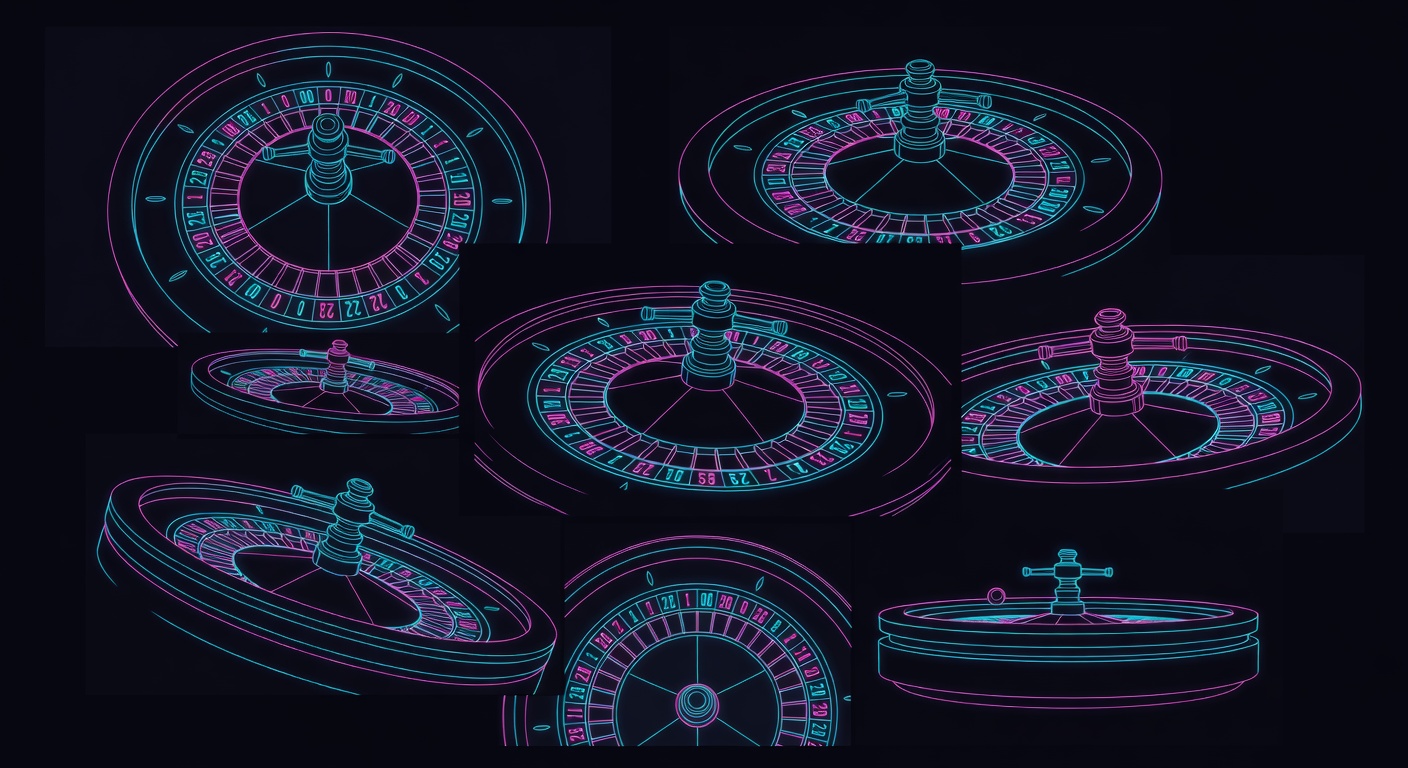 roulette wheel from multiple dramatic camera angles shown as overlapping film-frame panels