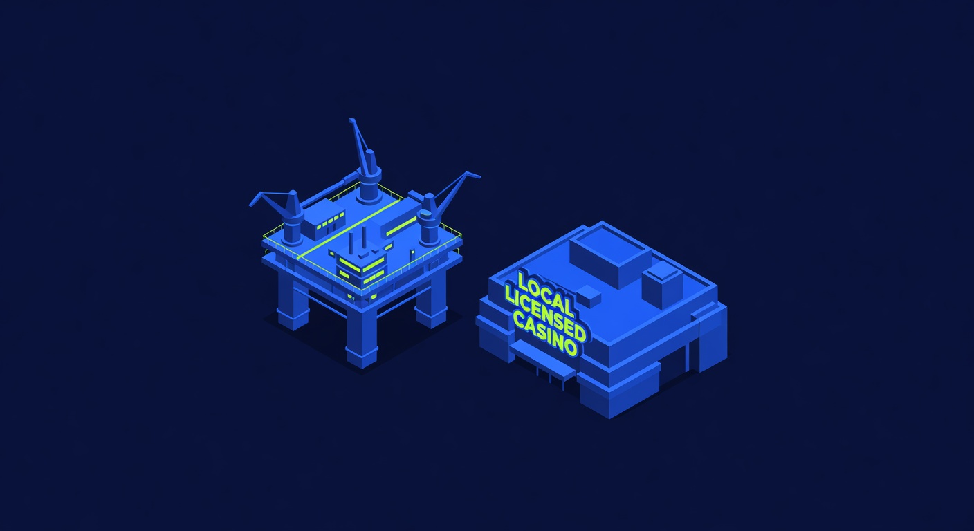 Offshore platform with local licensed casino building silhouettes side-by-side