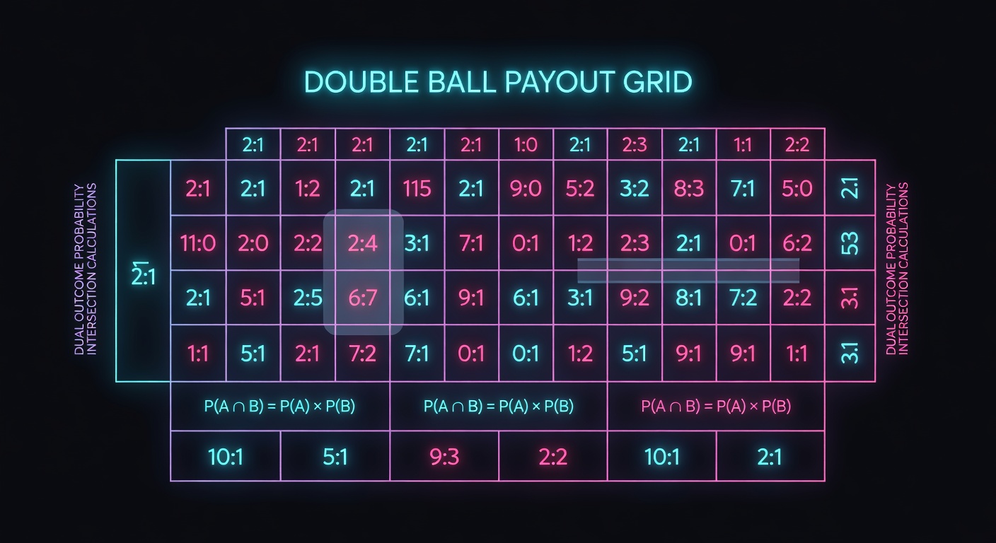 double ball roulette payout grid with dual outcome probability intersection calculations