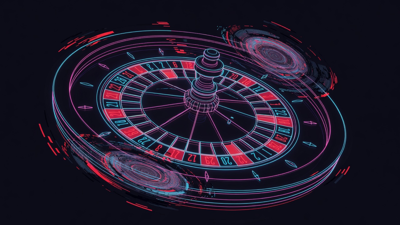 Roulette wheel spinning with illusory patterns emerging from red and black