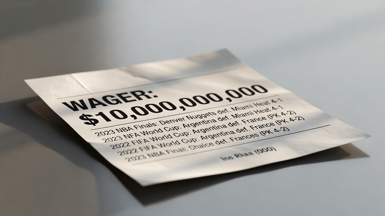 sports betting slip with astronomical wager amount notation and outcomes documentation across historical championship event records