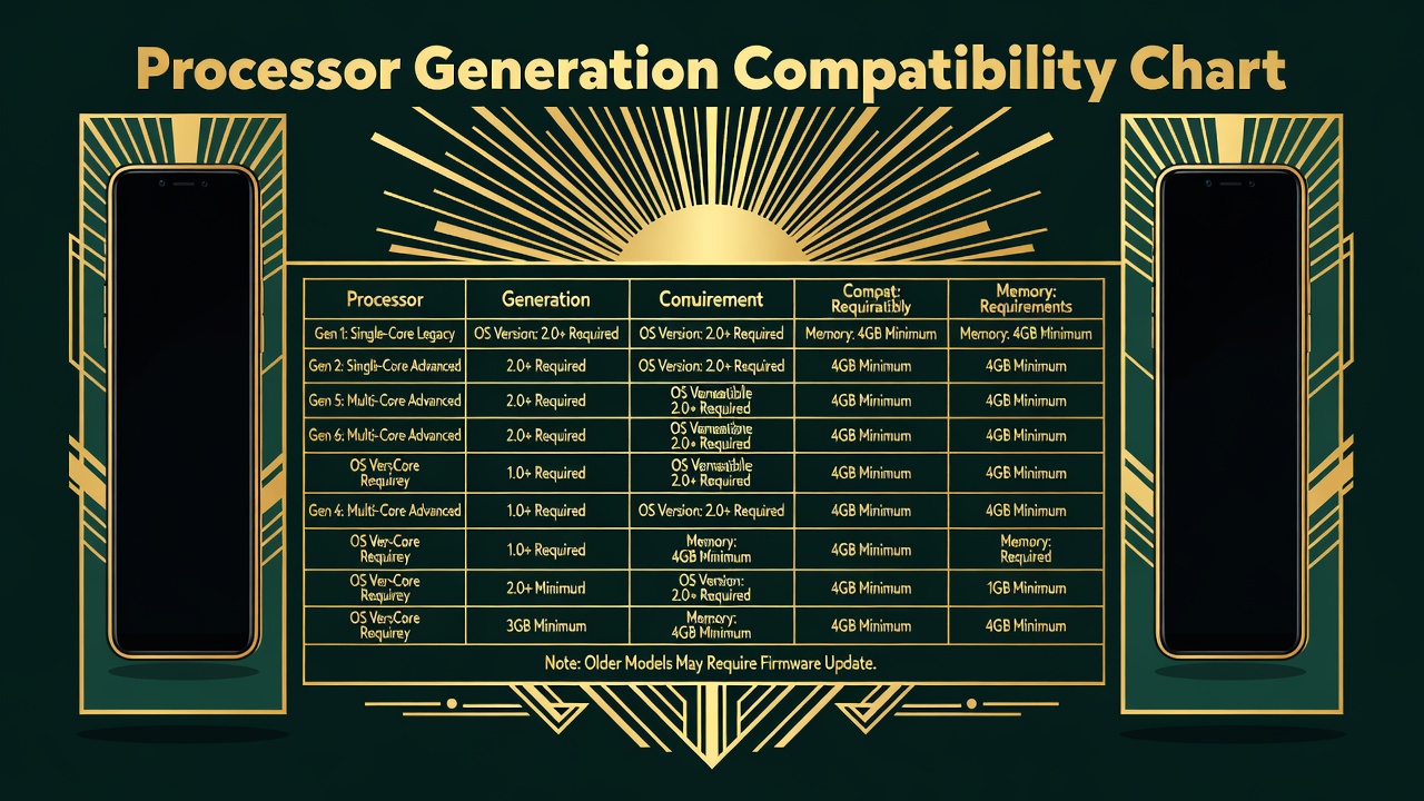 mobile phone technical specifications comparison chart highlighting processor generation compatibility requirements