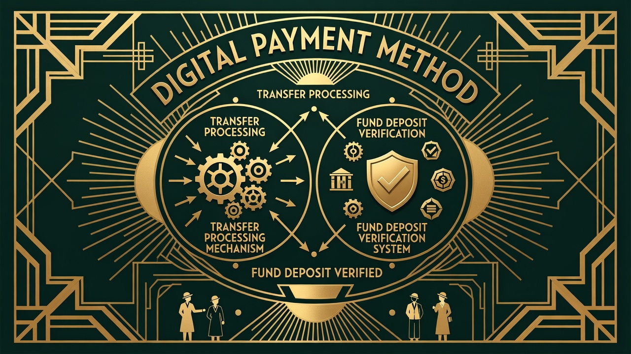 digital payment method interface showing transfer processing mechanism and fund deposit verification system