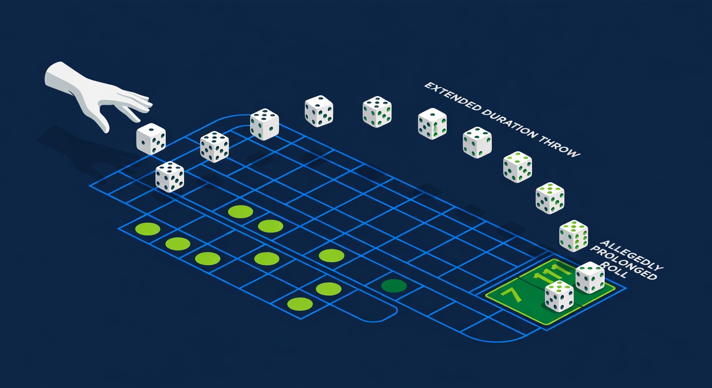 Craps table dice throw sequence allegedly lasting extended duration and roll