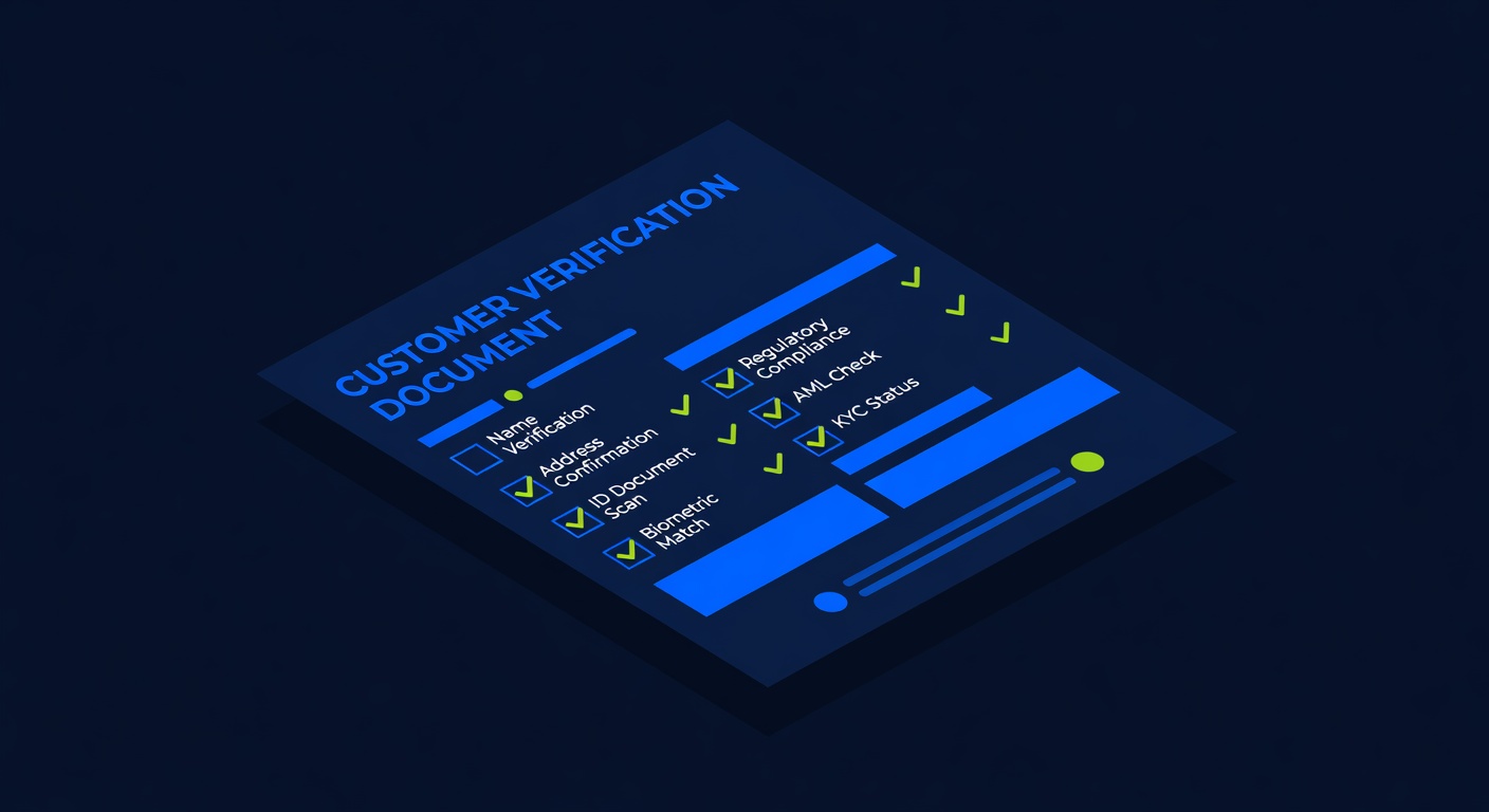 Customer verification document with identity check boxes and compliance checkmarks