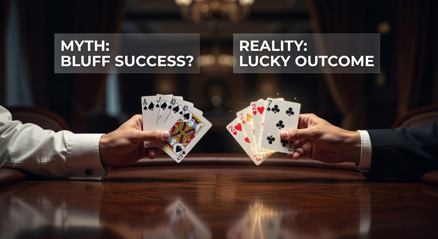 Poker bluff hand reveal showing lucky outcome and myth versus reality