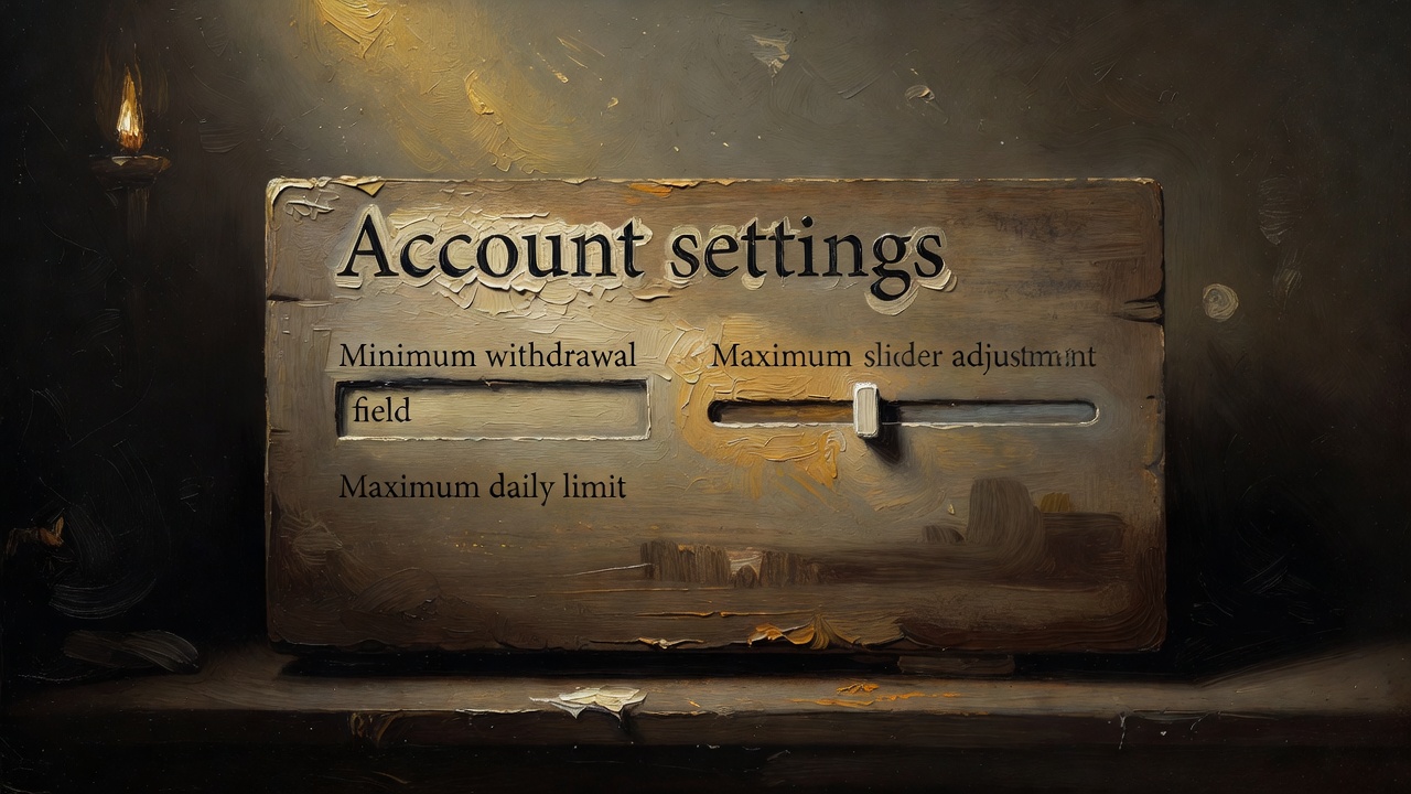Account settings panel showing minimum withdrawal field and maximum daily limit slider adjustment