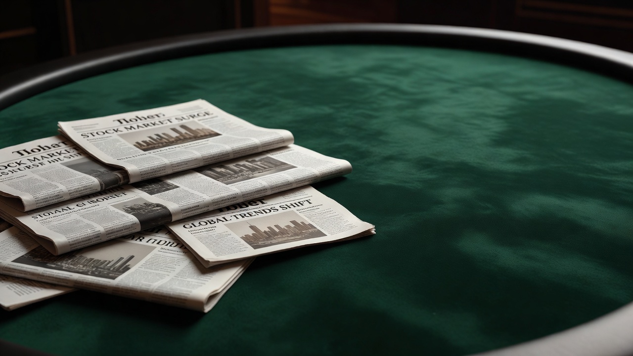 Newspaper pages scattered across a felt casino table surface