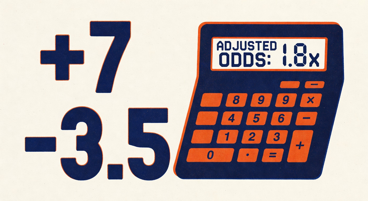 Sports betting point spread numbers and calculator showing adjusted odds