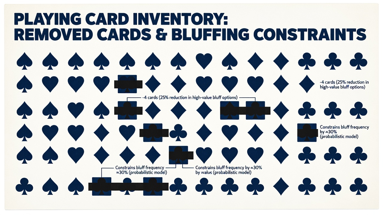 playing card inventory diagram showing removed cards that constrain bluffing opportunities mathematically