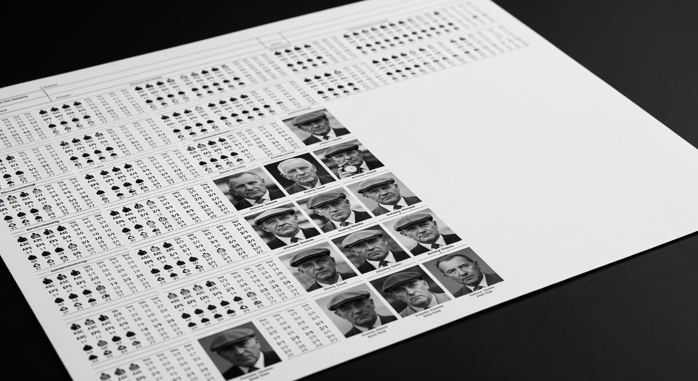 horse racing form sheet densely printed with symbols and trainer photographs in grid format