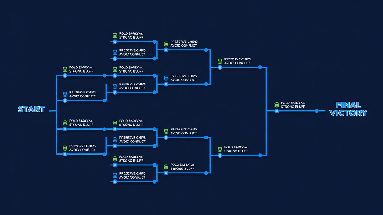 tournament elimination structure showing chip conservation tactics when facing multiple stronger opponents