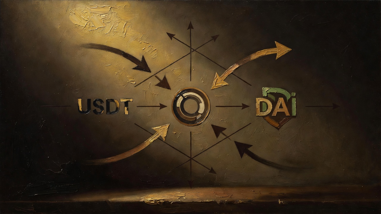 Three stablecoin logos arranged with equivalent value lines and casino deposit arrows