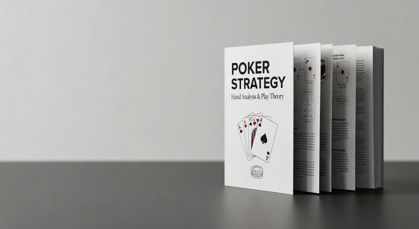 Poker strategy book cover and pages showing hand analysis and play theory