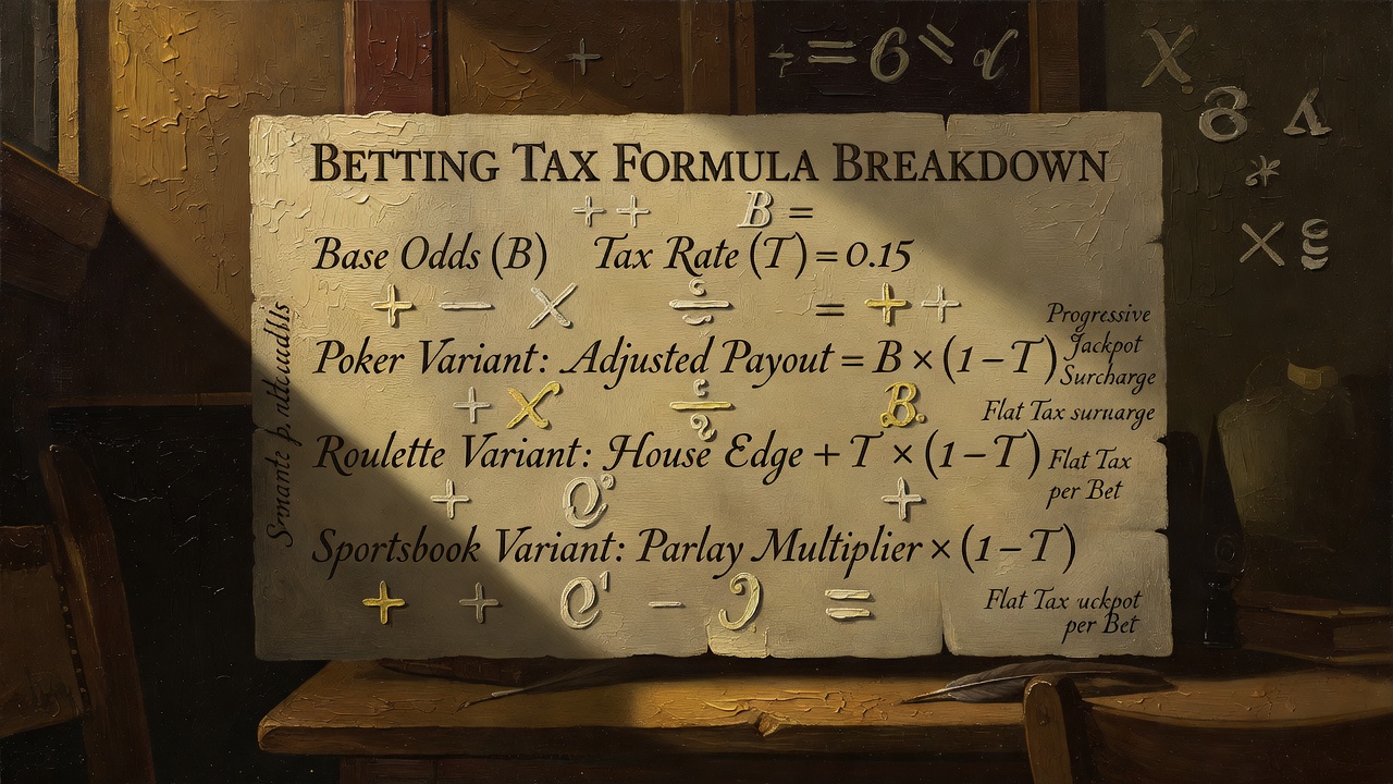 mathematical formula breakdown showing betting tax application across different game variants