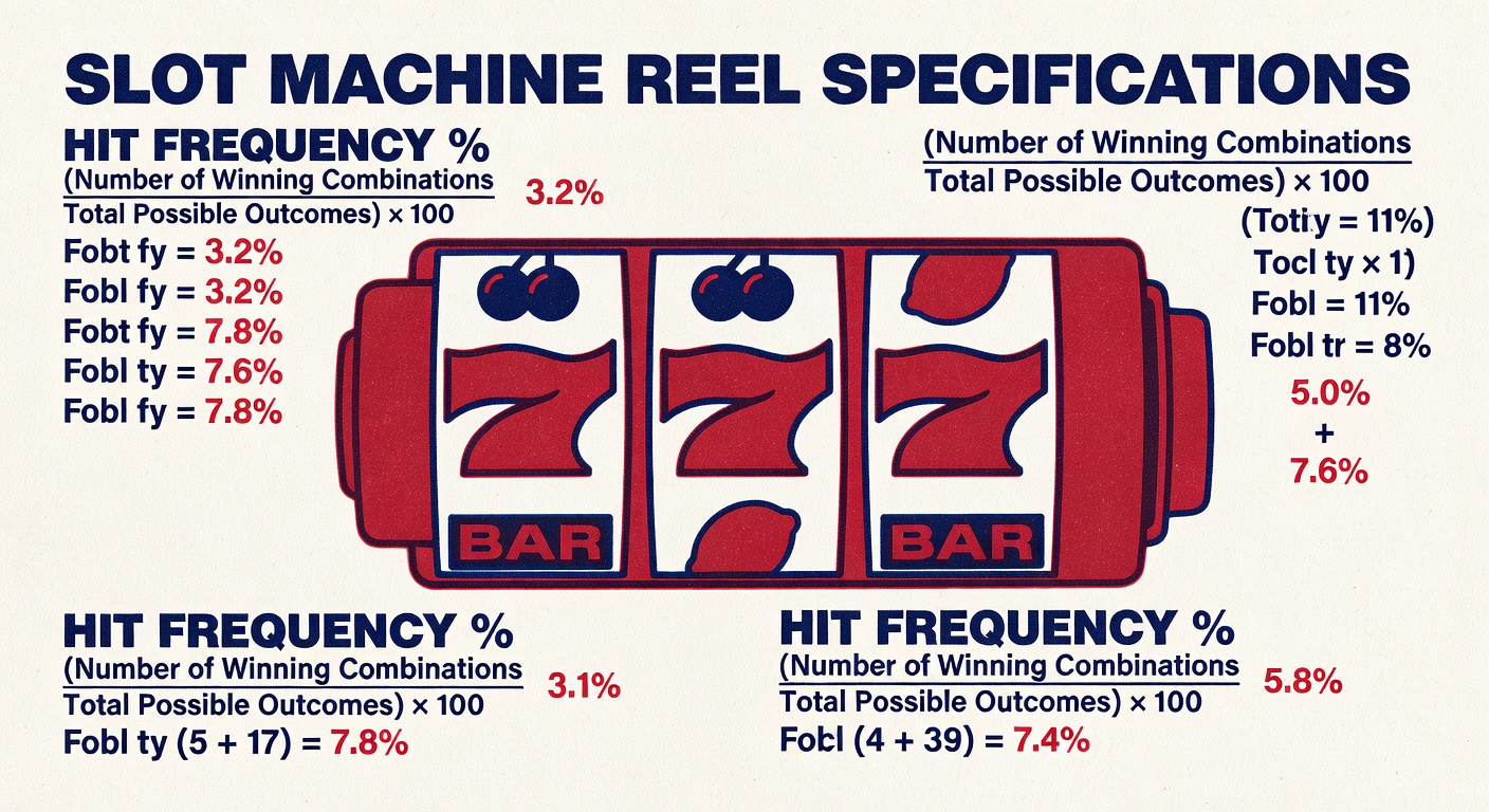Slot machine reel specifications showing hit frequency percentage calculations