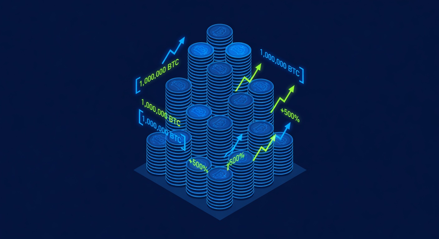 Largest poker pot visualized as cryptocurrency stack tower with neon value overlay indicators