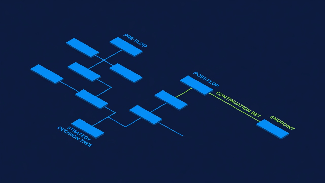 strategy decision tree with branches labeled pre-flop post-flop continuation bet endpoint