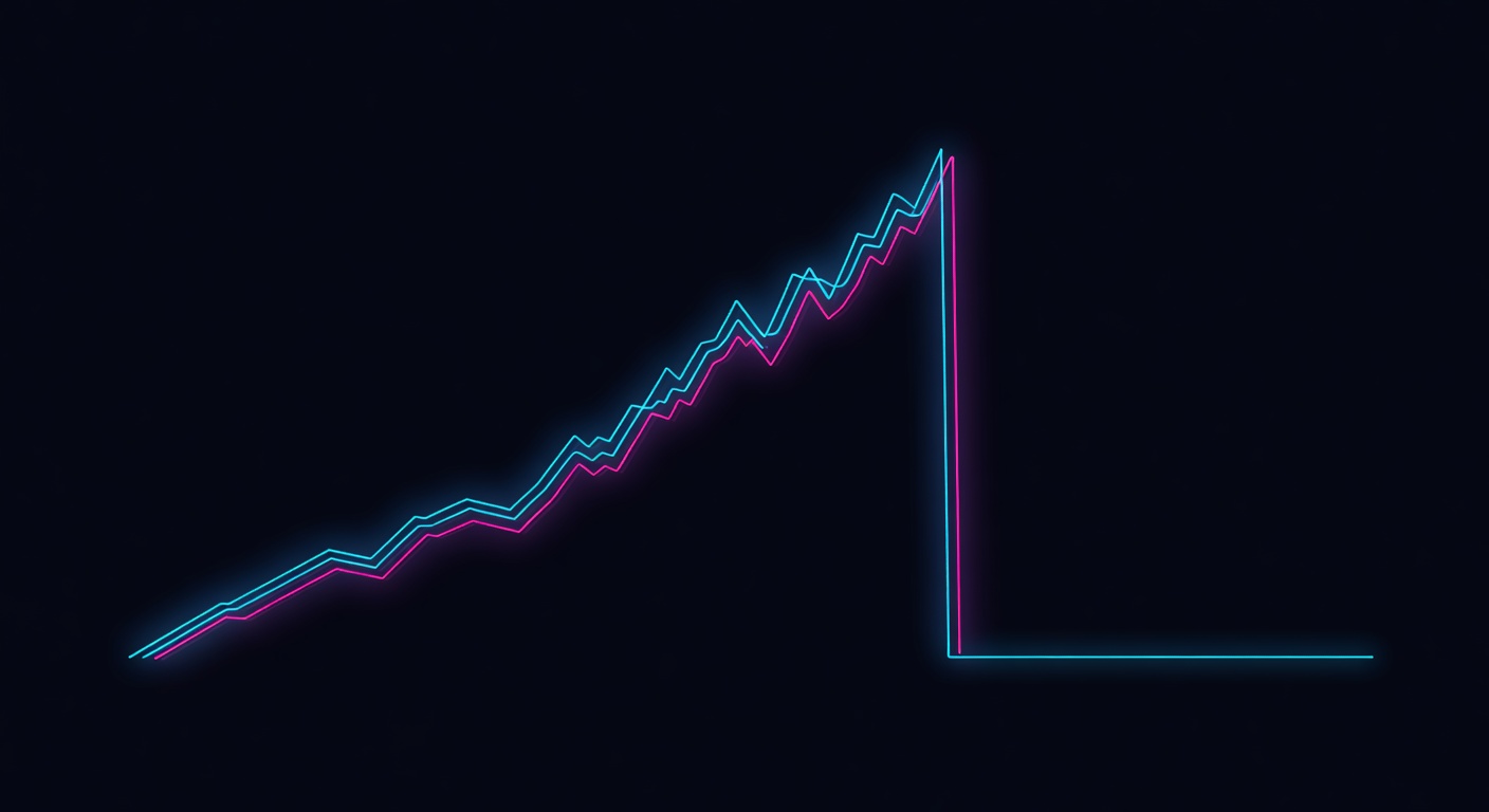 multiplier chart rising exponentially toward top-left corner with sudden cliff edge drop