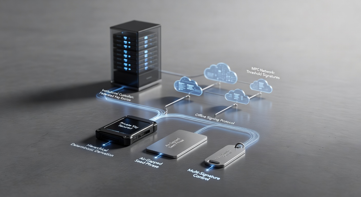 cryptocurrency storage options displayed with custody distinction and key management pathways