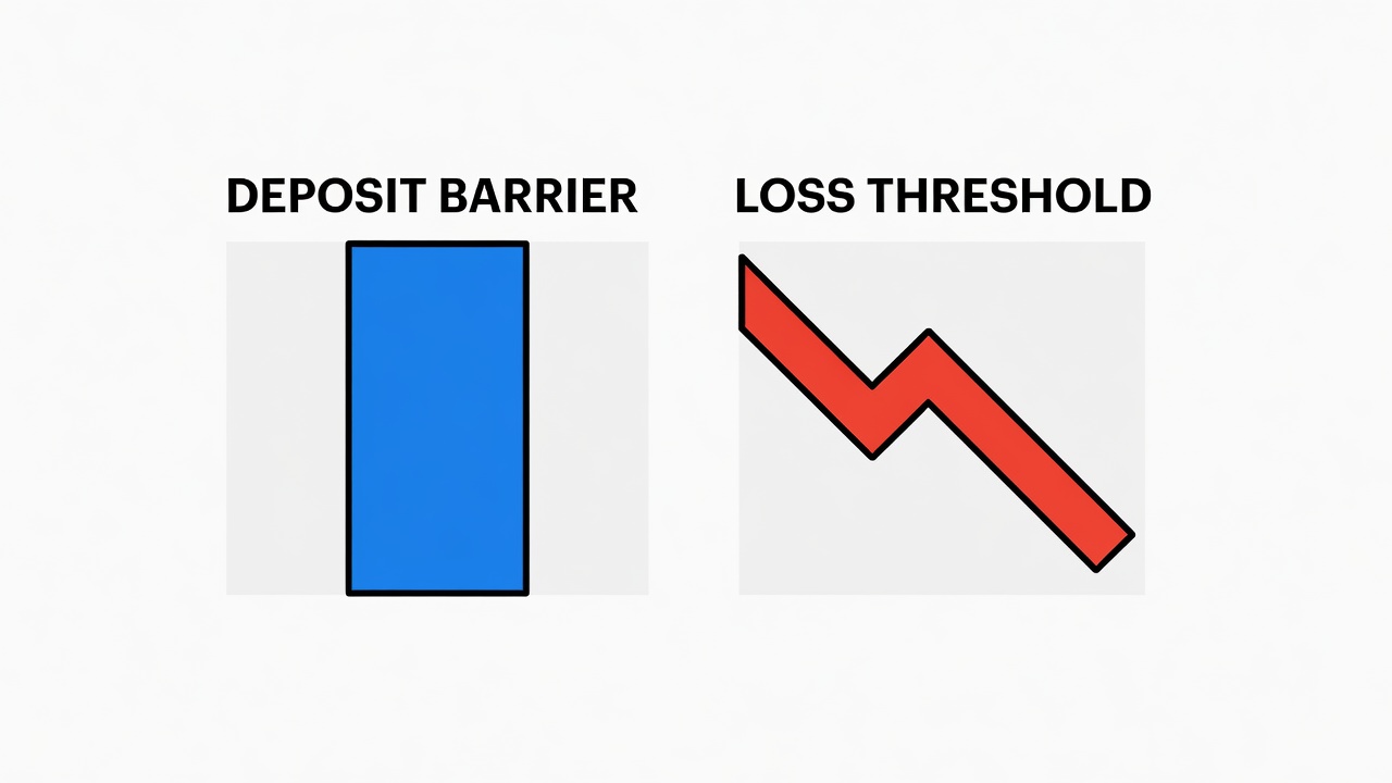 two transparent overlays showing deposit barrier on left and loss threshold on right