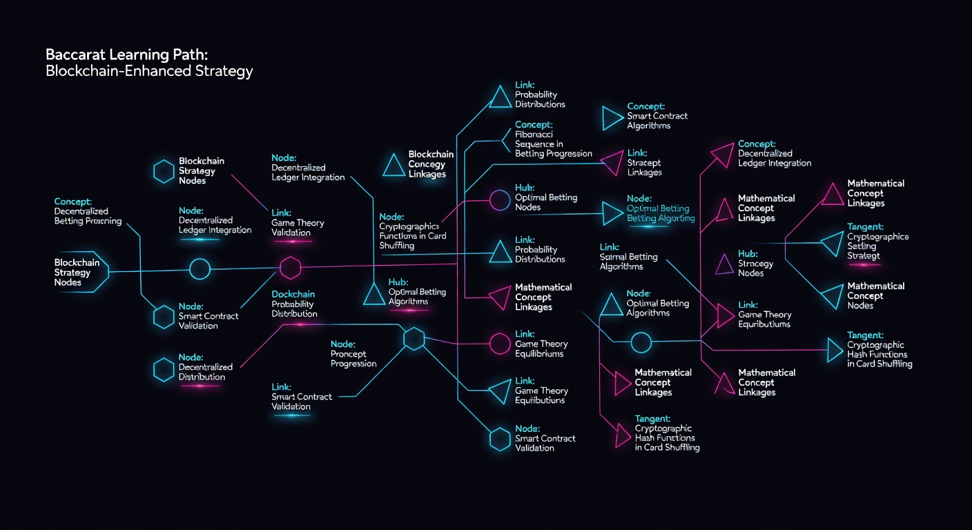 Baccarat learning path visualized with blockchain strategy nodes and mathematical concept linkages