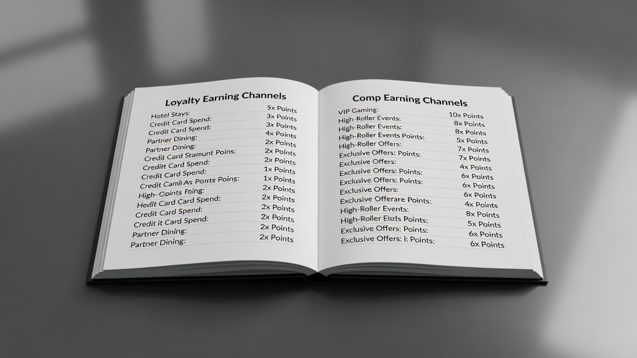 dual column ledger comparing point accrual rates between loyalty and comp earning channels