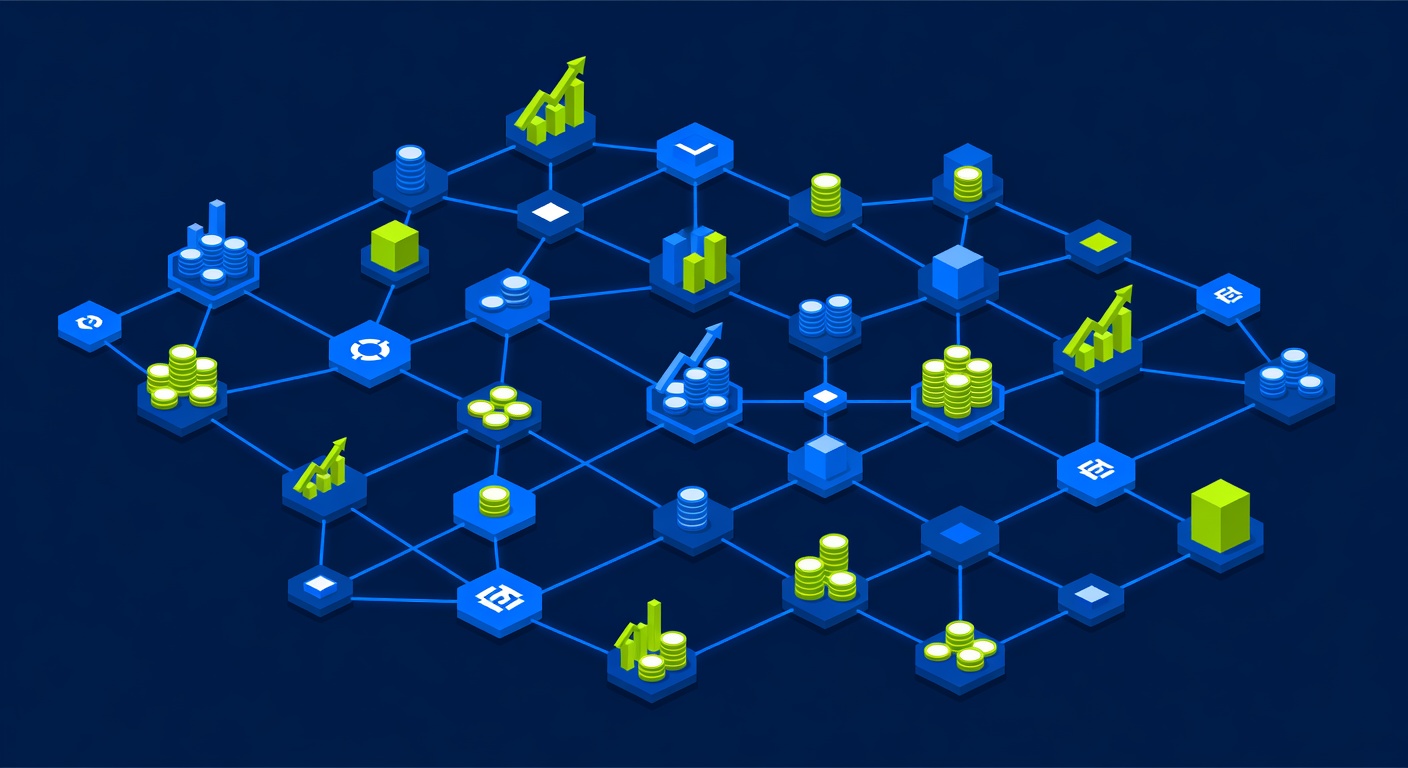 Progressive jackpot network visualization as linked cryptocurrency pools on interconnected blockchain nodes