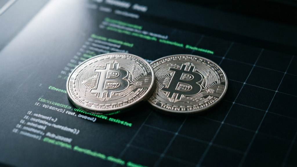 two digital tokens side by side on a dark exchange terminal screen