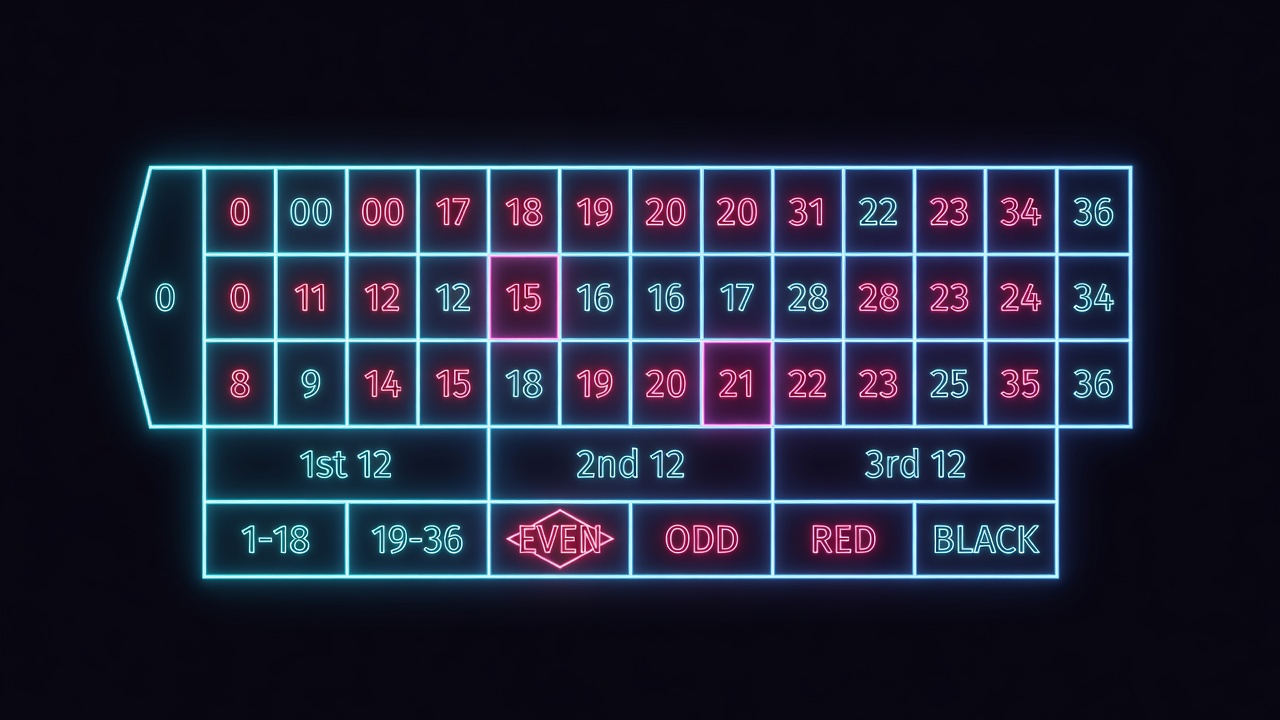 roulette felt layout with numbered zones highlighted showing bet placement areas