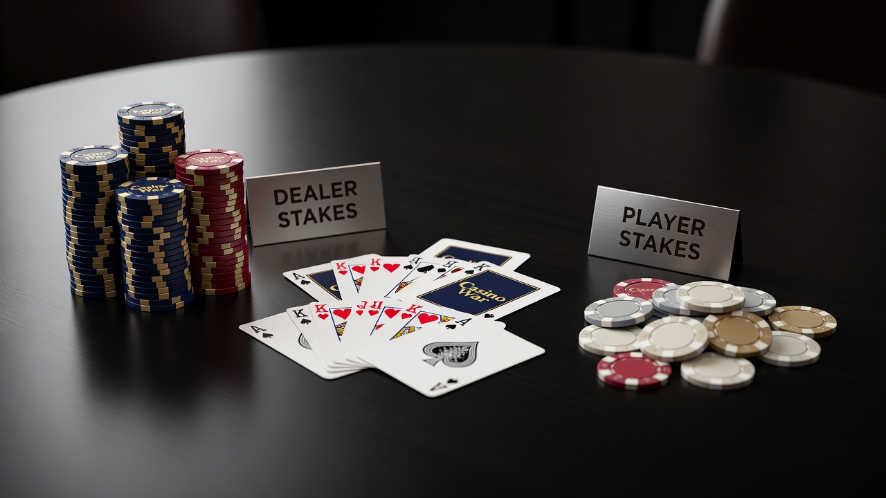 Casino war simple card game comparison showing dealer versus player stakes