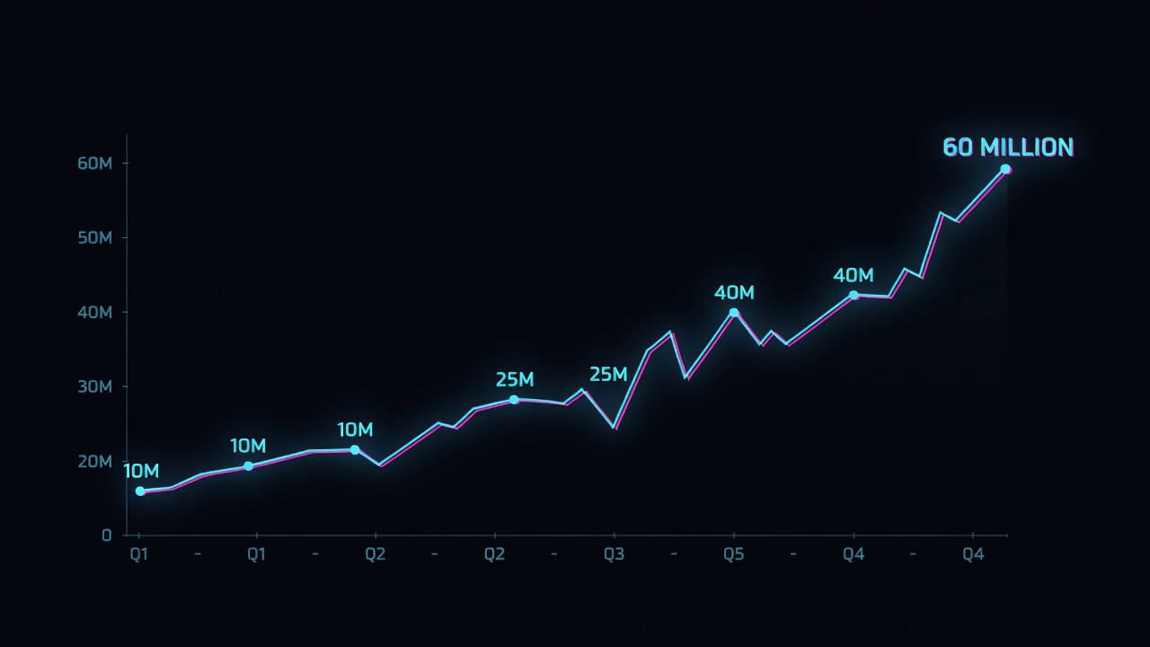 tournament earnings history graph showing 60 million accumulation with achievement milestone marker