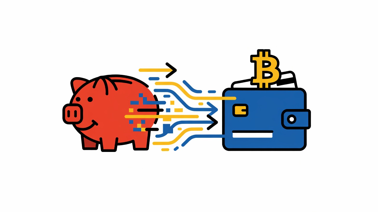 cryptocurrency wallet icon morphing between novelty toy and practical payment method