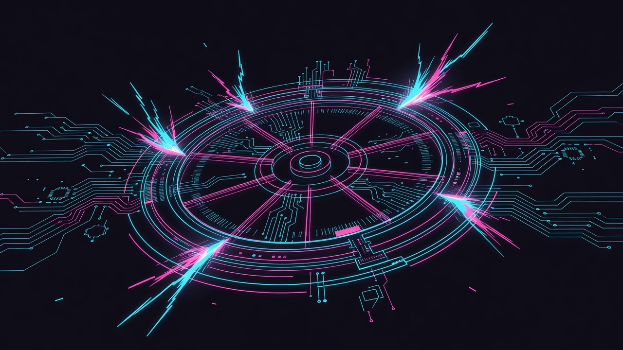 electronic enhancement layered over spinning wheel creating random strike visual effects