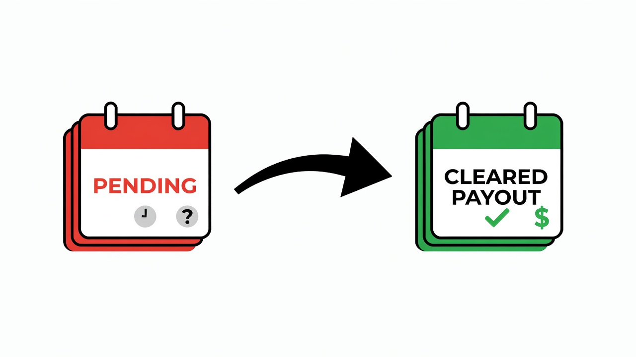 calendar pages showing transition from pending status to cleared payout status