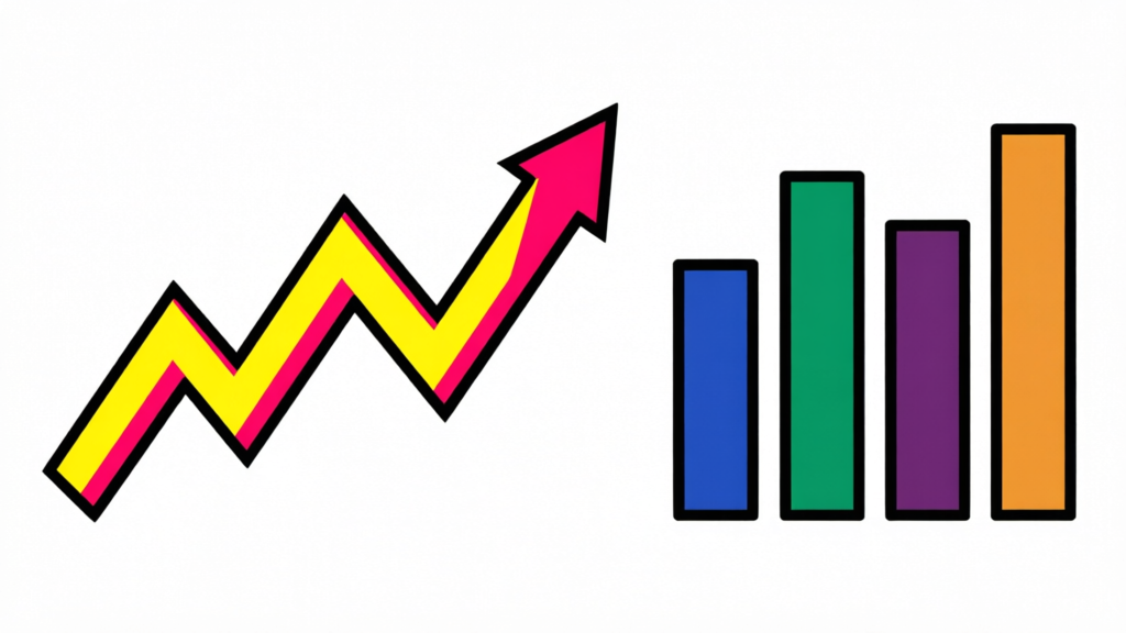 digital chart with rising lines for meme coins and steady bars for major tokens