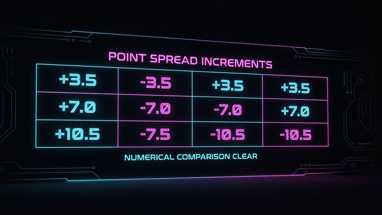 sports betting odds board displaying point spread increments side-by-side, numerical comparison clear