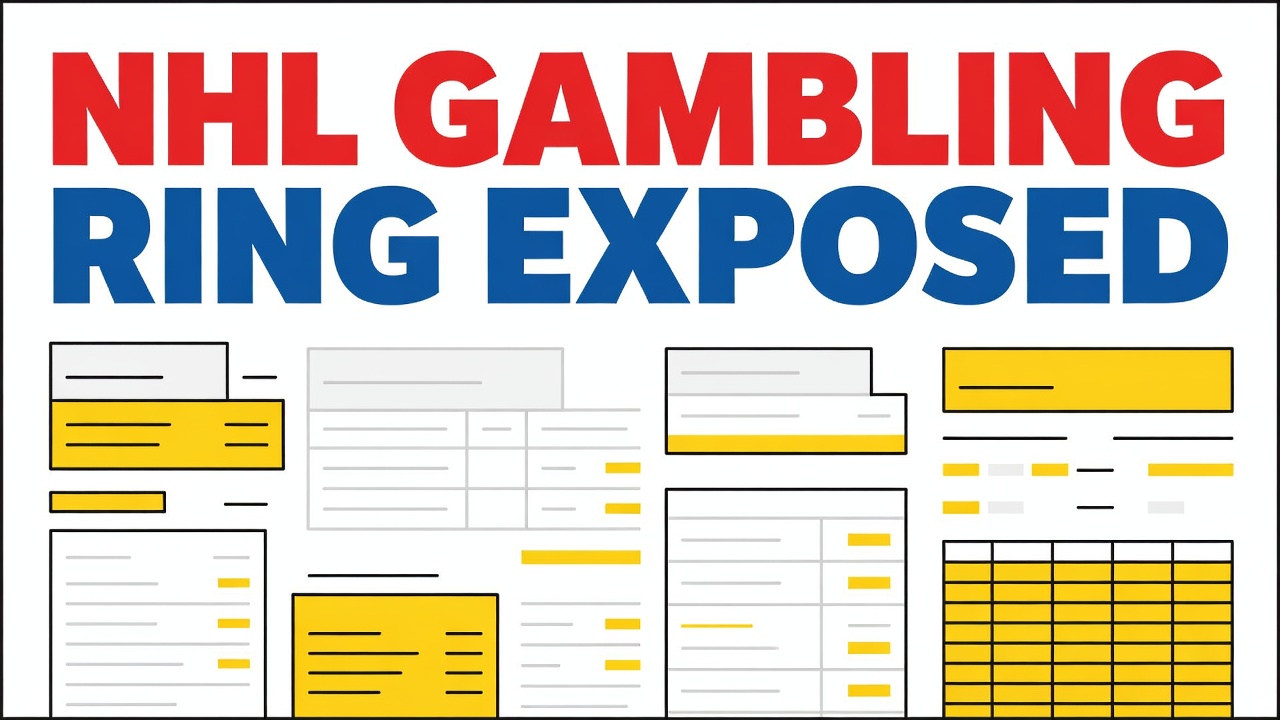 newspaper headline about NHL gambling ring with phone records visible background documentation