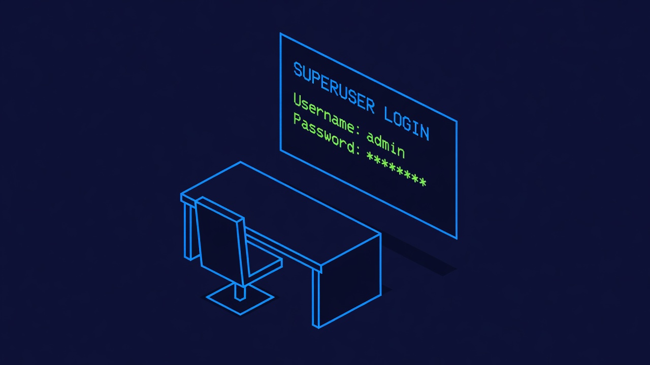 superuser login credentials displayed on hidden screen behind operator position