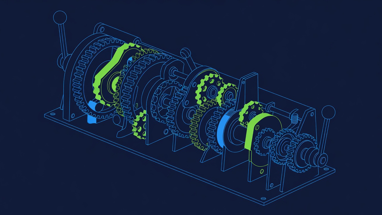 mechanical slot machine internals with modified components inserted between gears
