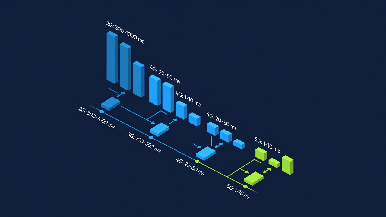mobile network connectivity speed comparison graph with latency measurements displayed across technology eras
