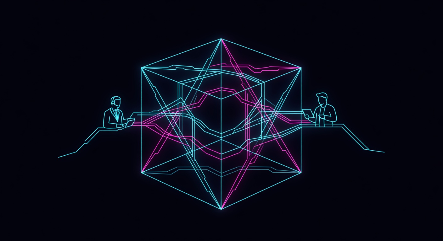blockchain cube showing banker and player transaction routes crystallizing
