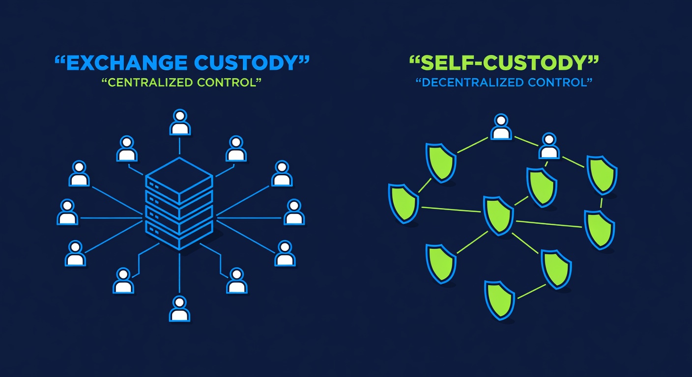cryptocurrency wallet type comparison showing exchange custody versus self-custody differences