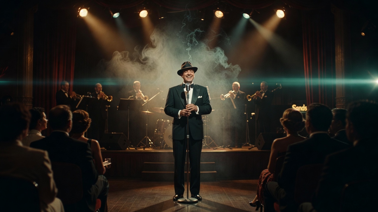rat pack era entertainment photograph showing performer at las vegas venue