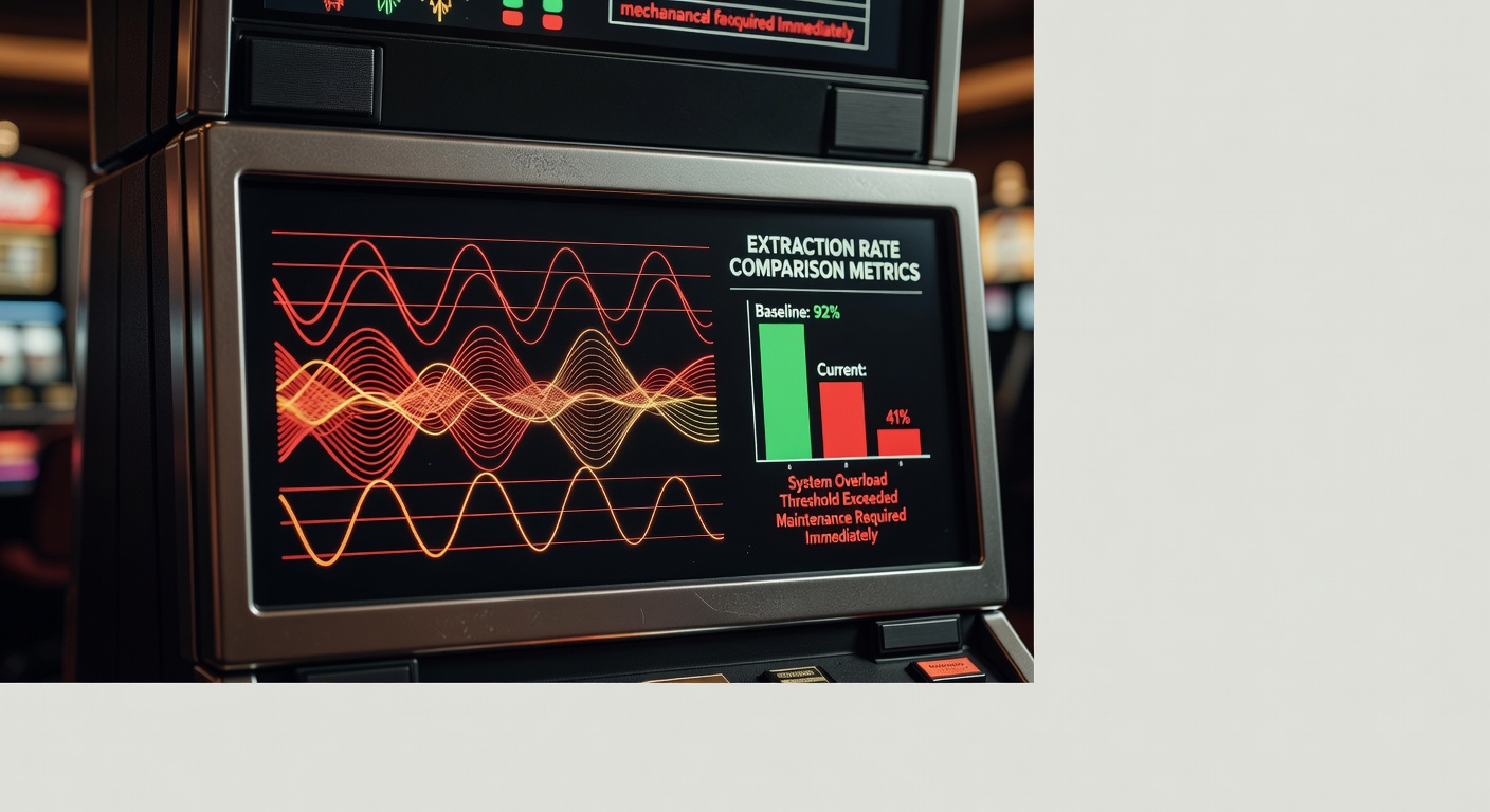 slot machine warning indicator display showing mechanical failure patterns and extraction rate comparison metrics